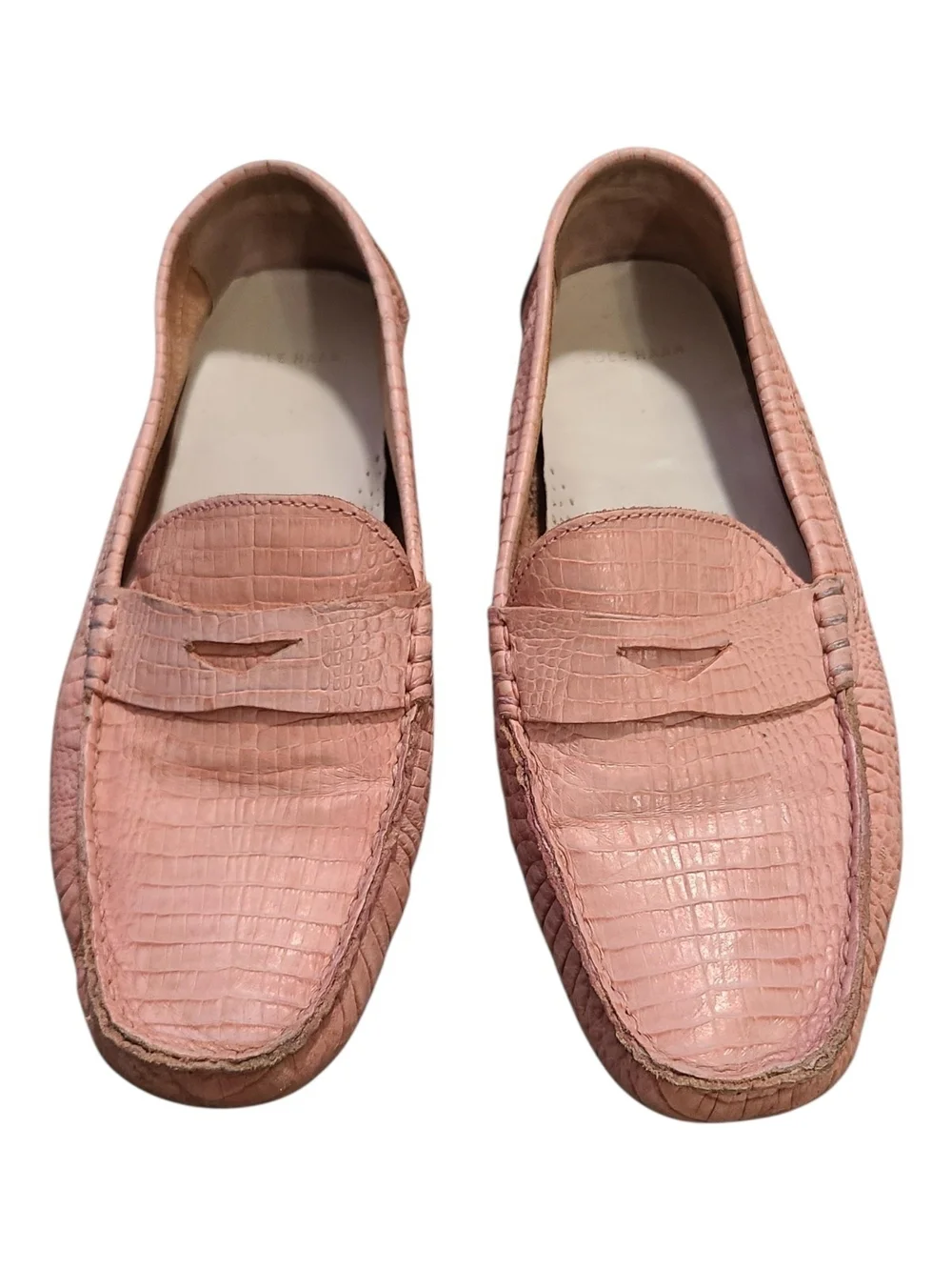 Cole Haan Blush Croc-Embossed Leather Penny Loafers